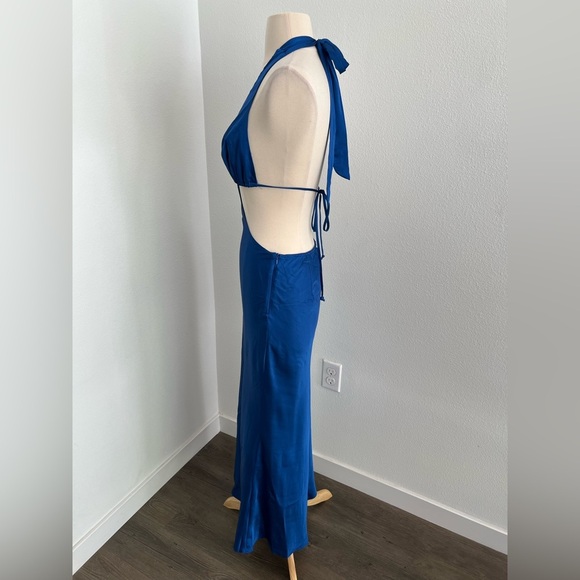 Cotton Candy LA Blue Satin Backless Midi Dress- Small - Picture 3 of 4
